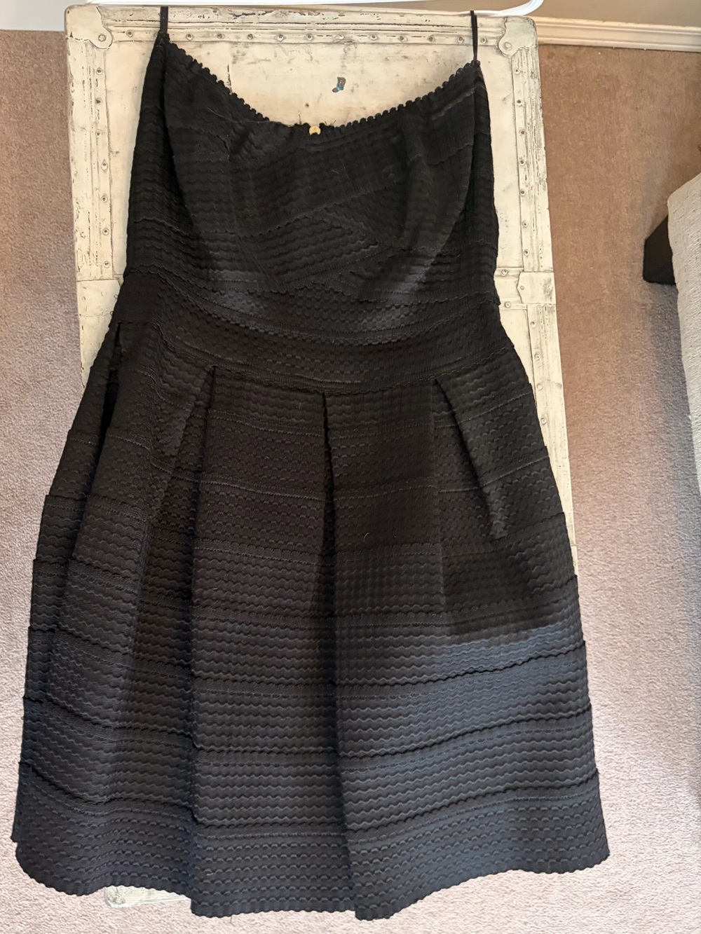 Simon’s Black Strapless Pleated Skater Dress
